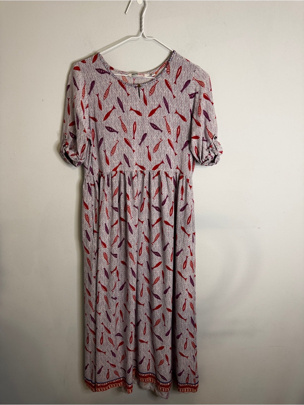 Women's gray Midi Dress with Red & Purple Print